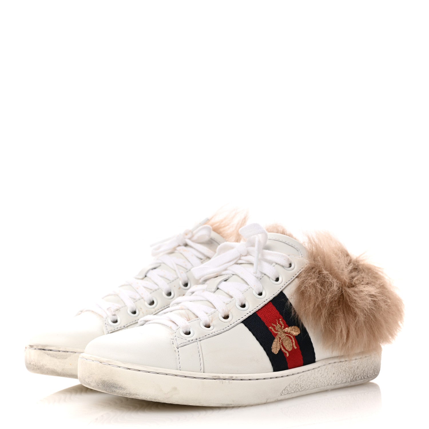 Gucci Calfskin Wool Web Bee Embroidered Womens Ace Sneakers 35.5 White 4 of 12