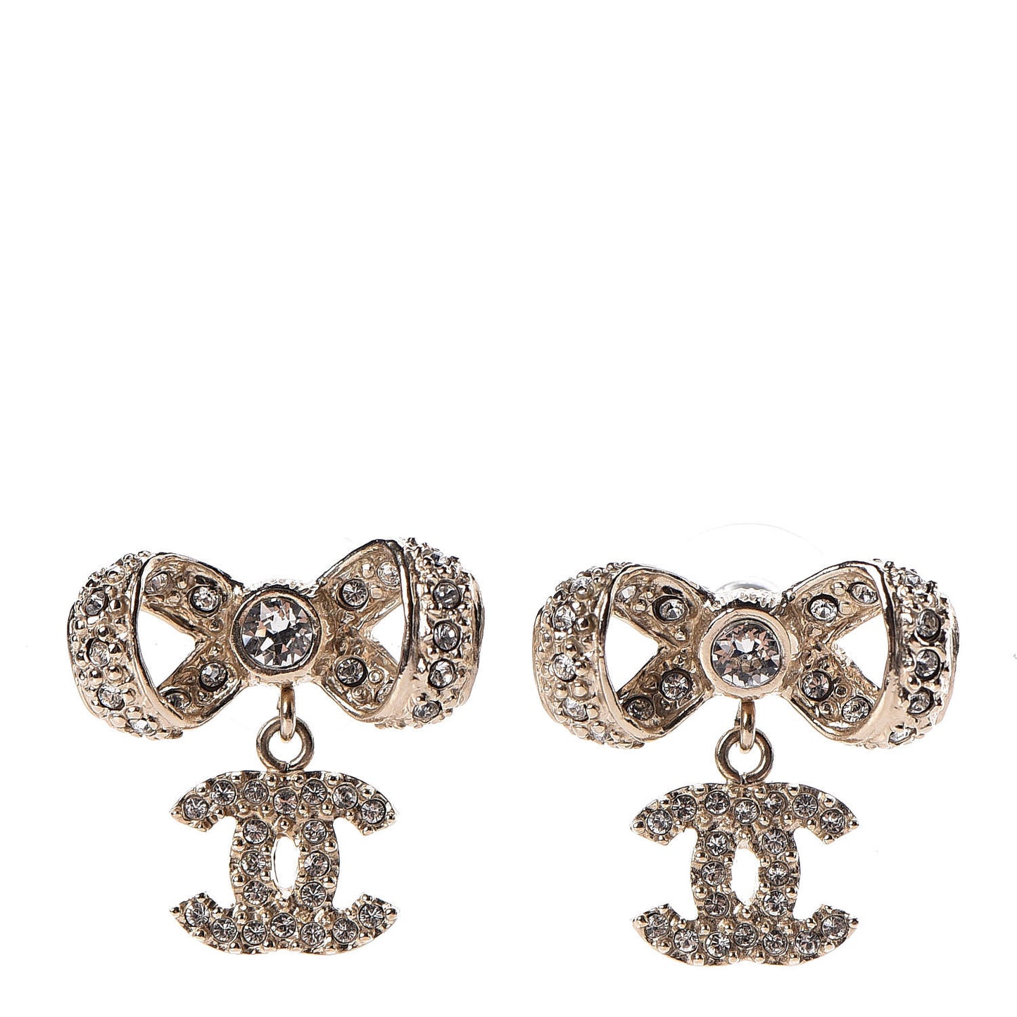 Crystal CC Bow Drop Earrings Gold