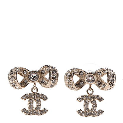 Chanel Crystal CC Bow Drop Earrings Gold 1 of 4