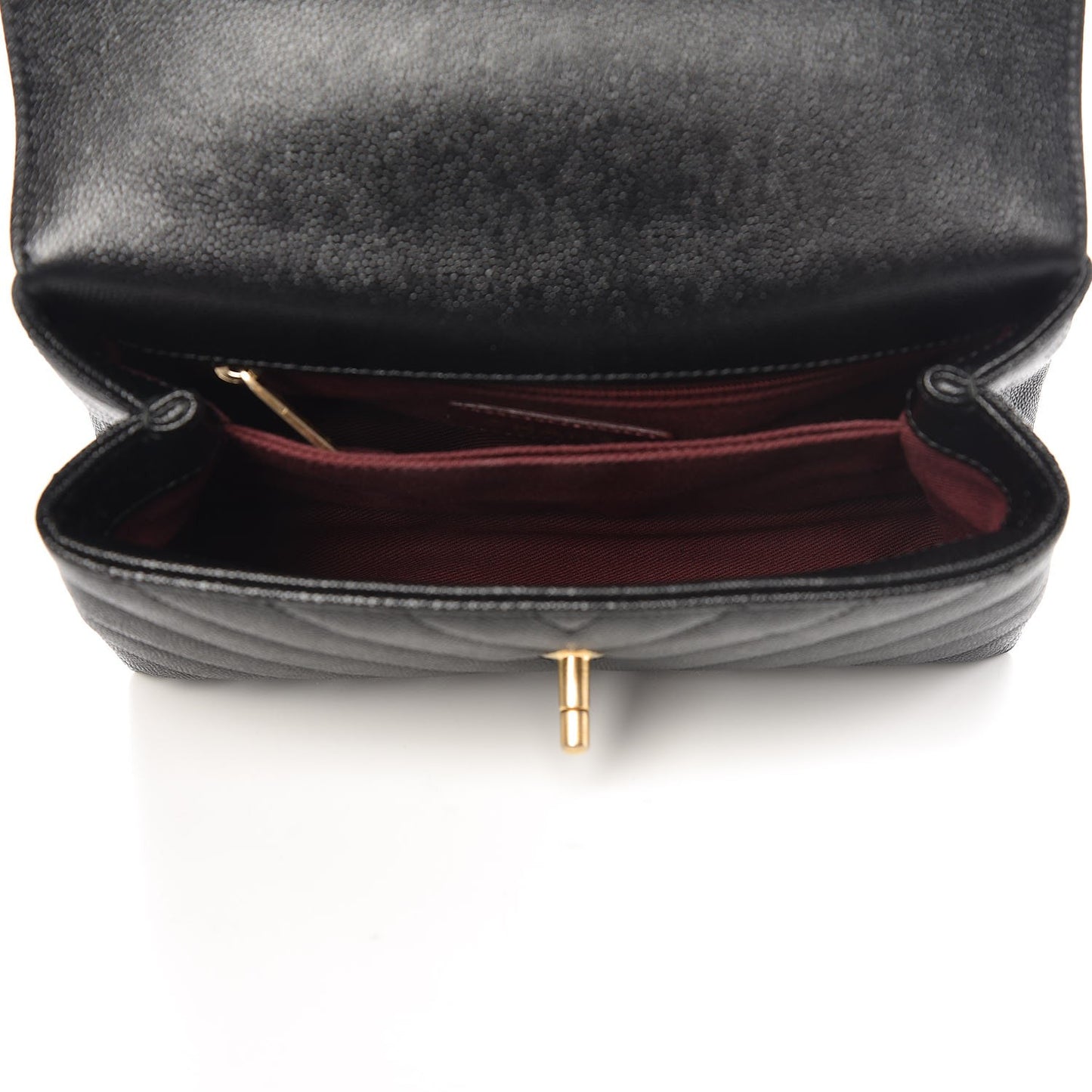 Caviar Chevron Quilted Mini Coco Handle Flap Black