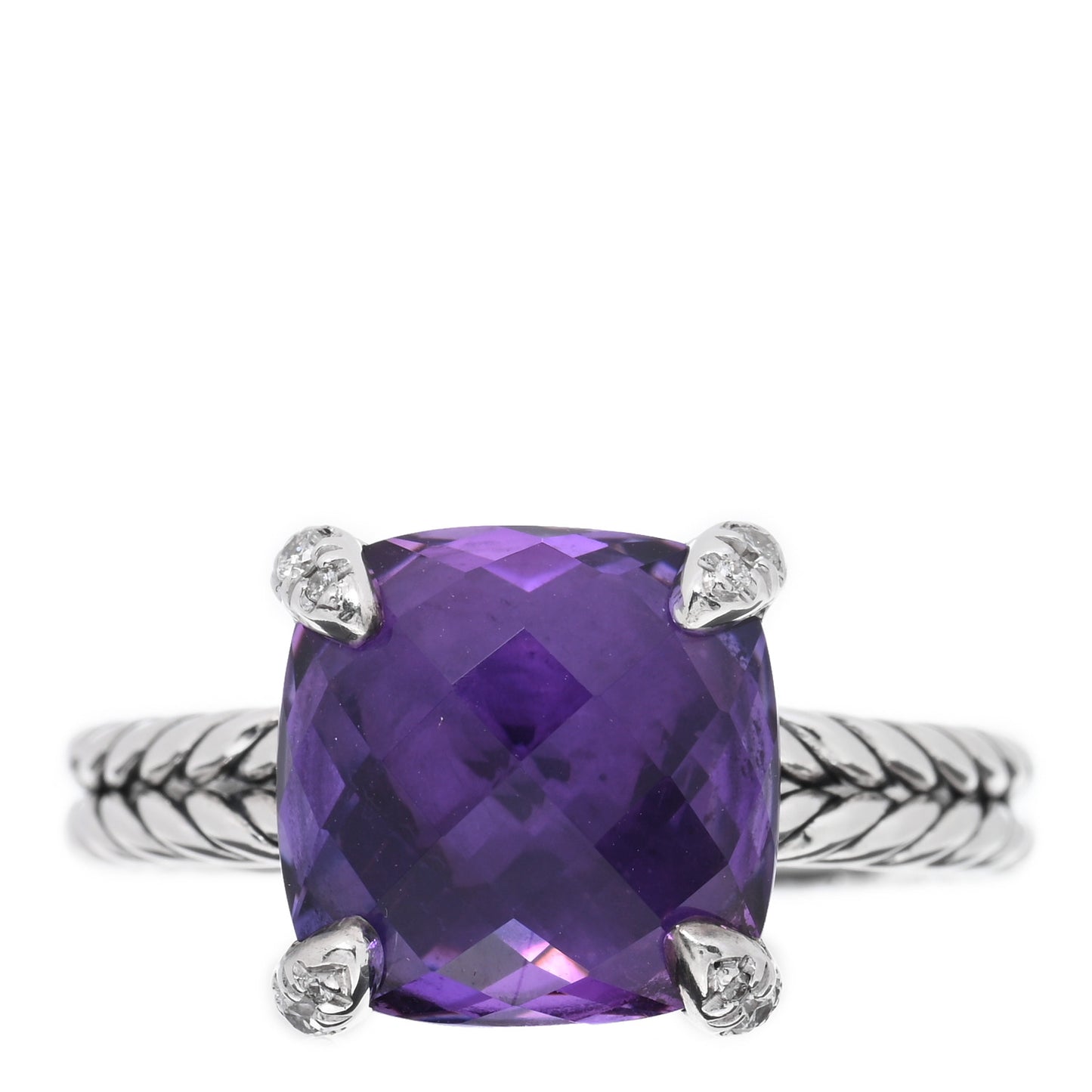 Sterling Silver Diamond Amethyst 11mm Chatelaine Ring 57 8