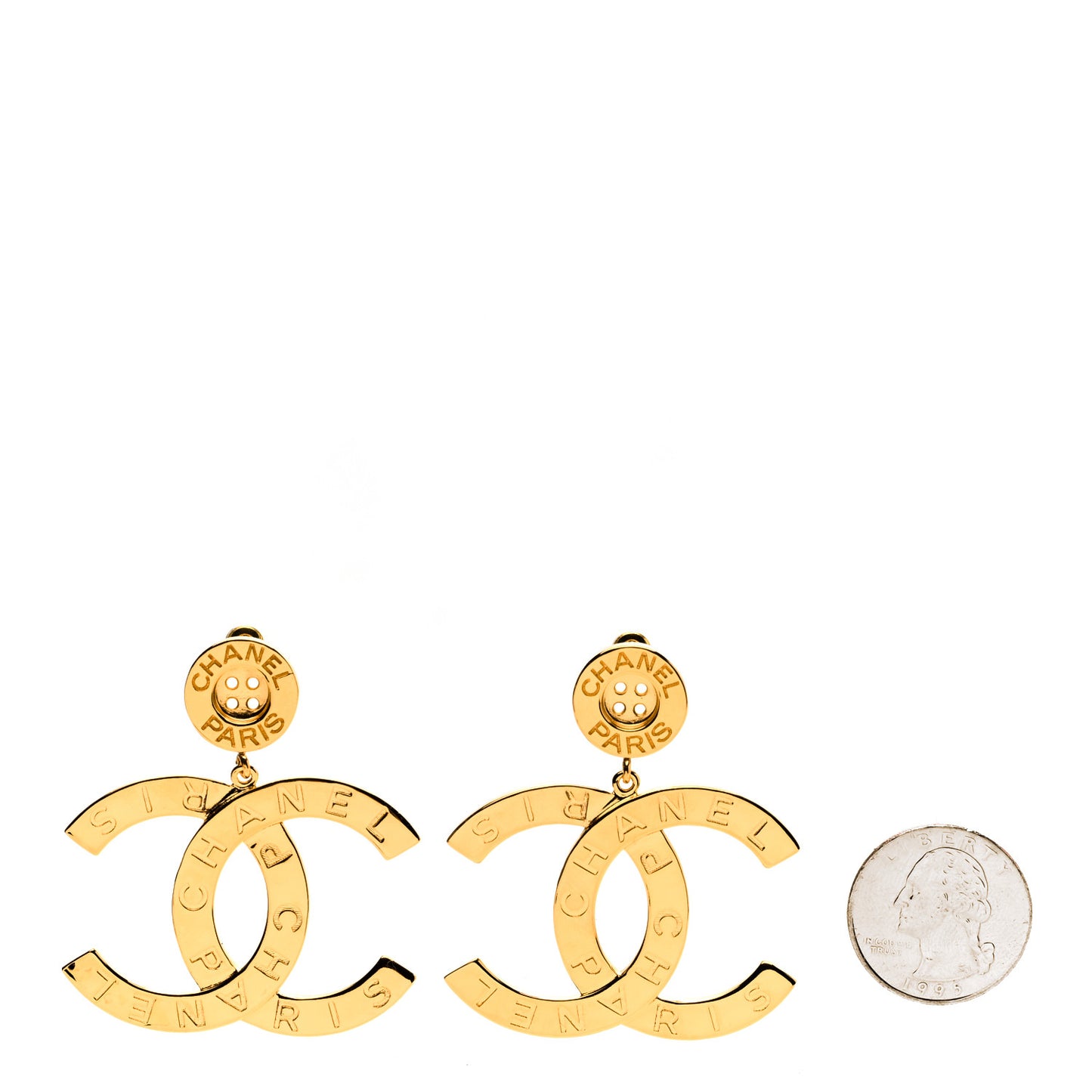Metal Large Paris Button Earrings Gold