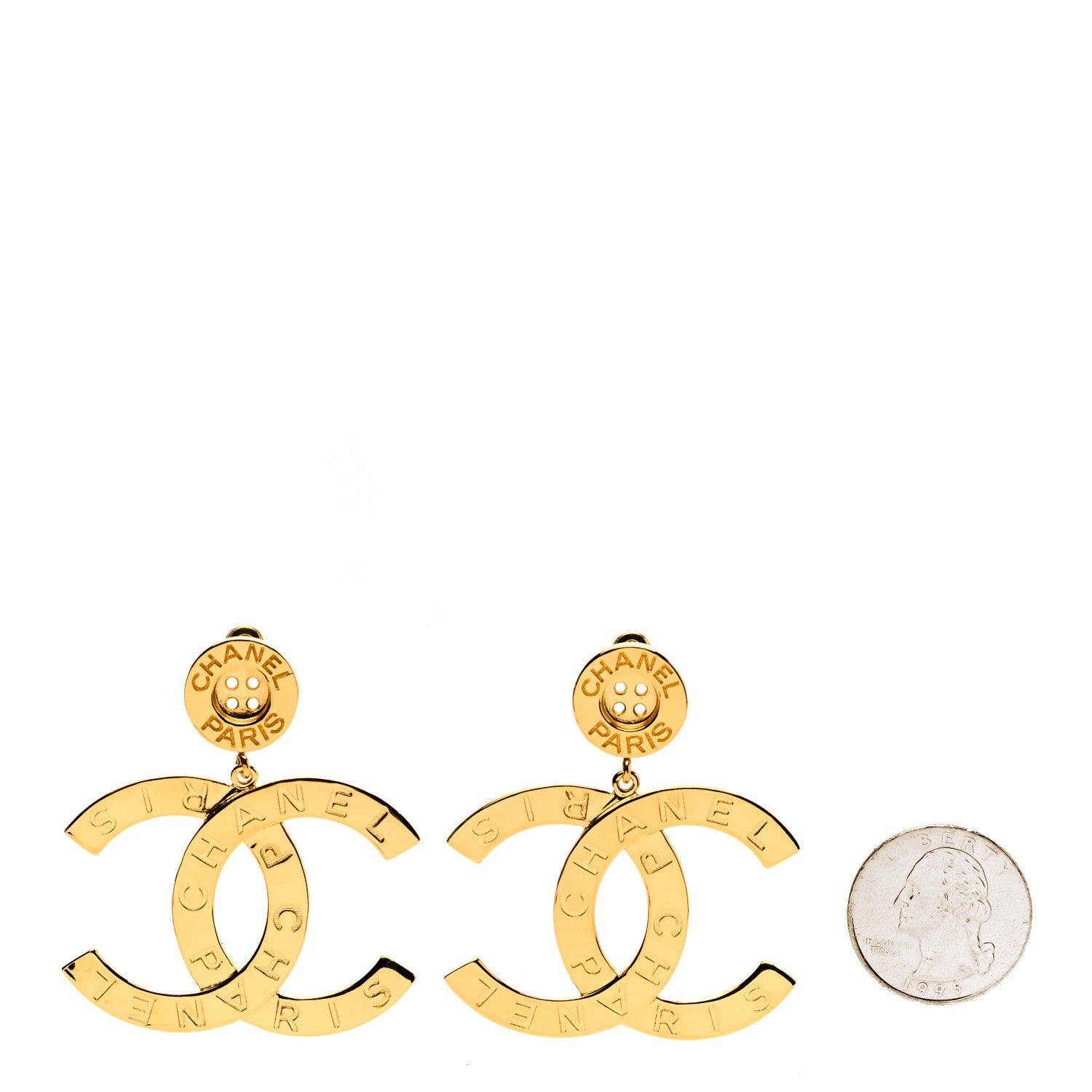 Chanel Metal Large Paris Button Earrings Gold 2 of 4