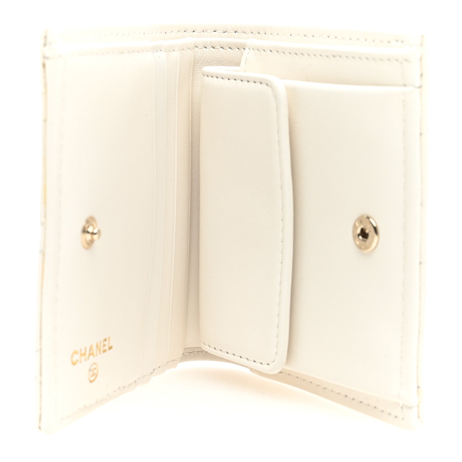 Chanel Caviar Quilted Crystal Enamel Quilted Compact Bifold Wallet White 5 of 7