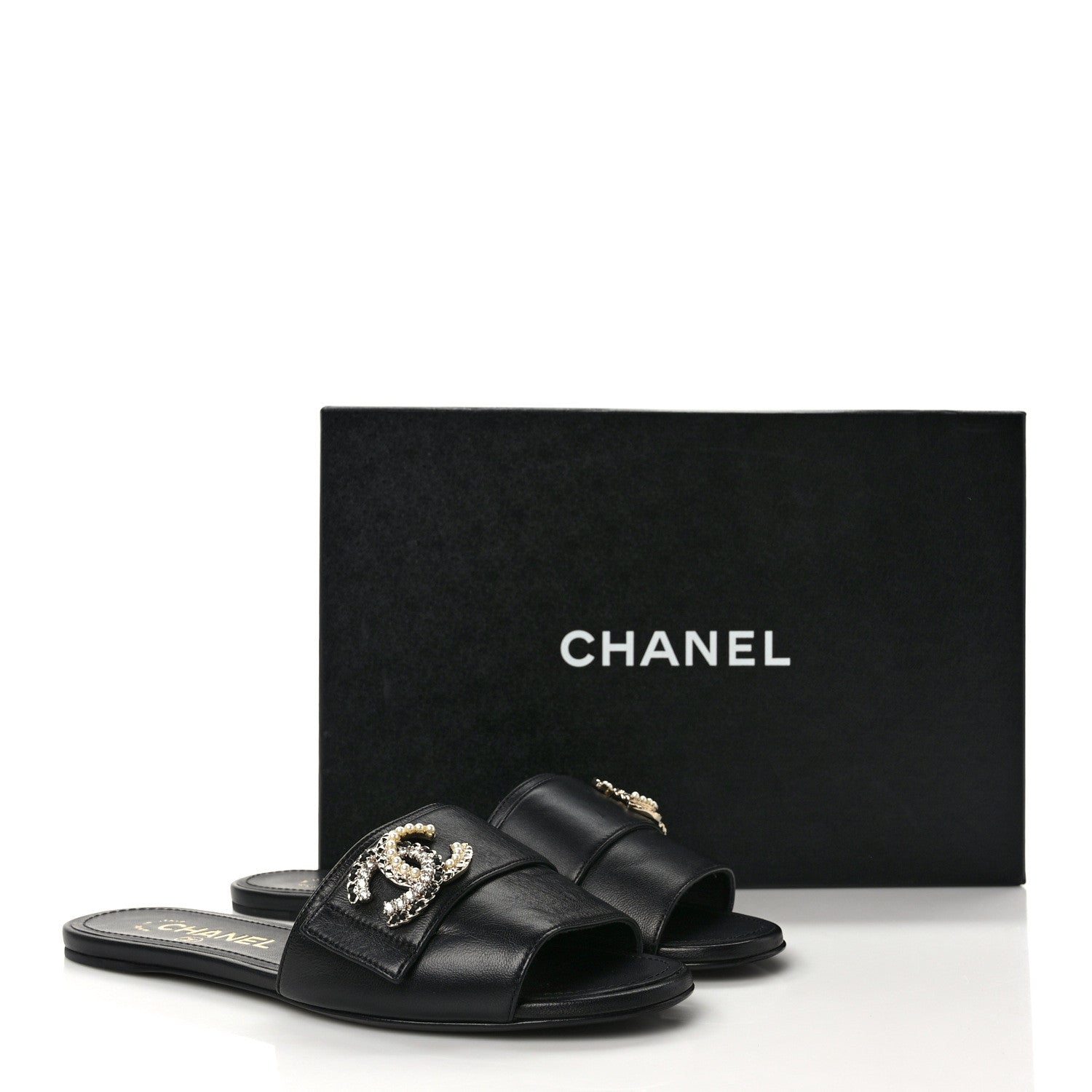 Chanel Lambskin Pearl Crystal CC Sandals 36 Black 9 of 9