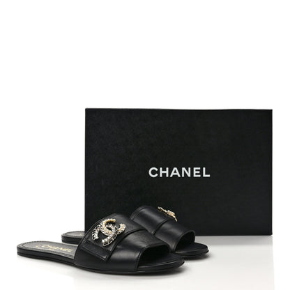 Chanel Lambskin Pearl Crystal CC Sandals 36 Black 9 of 9