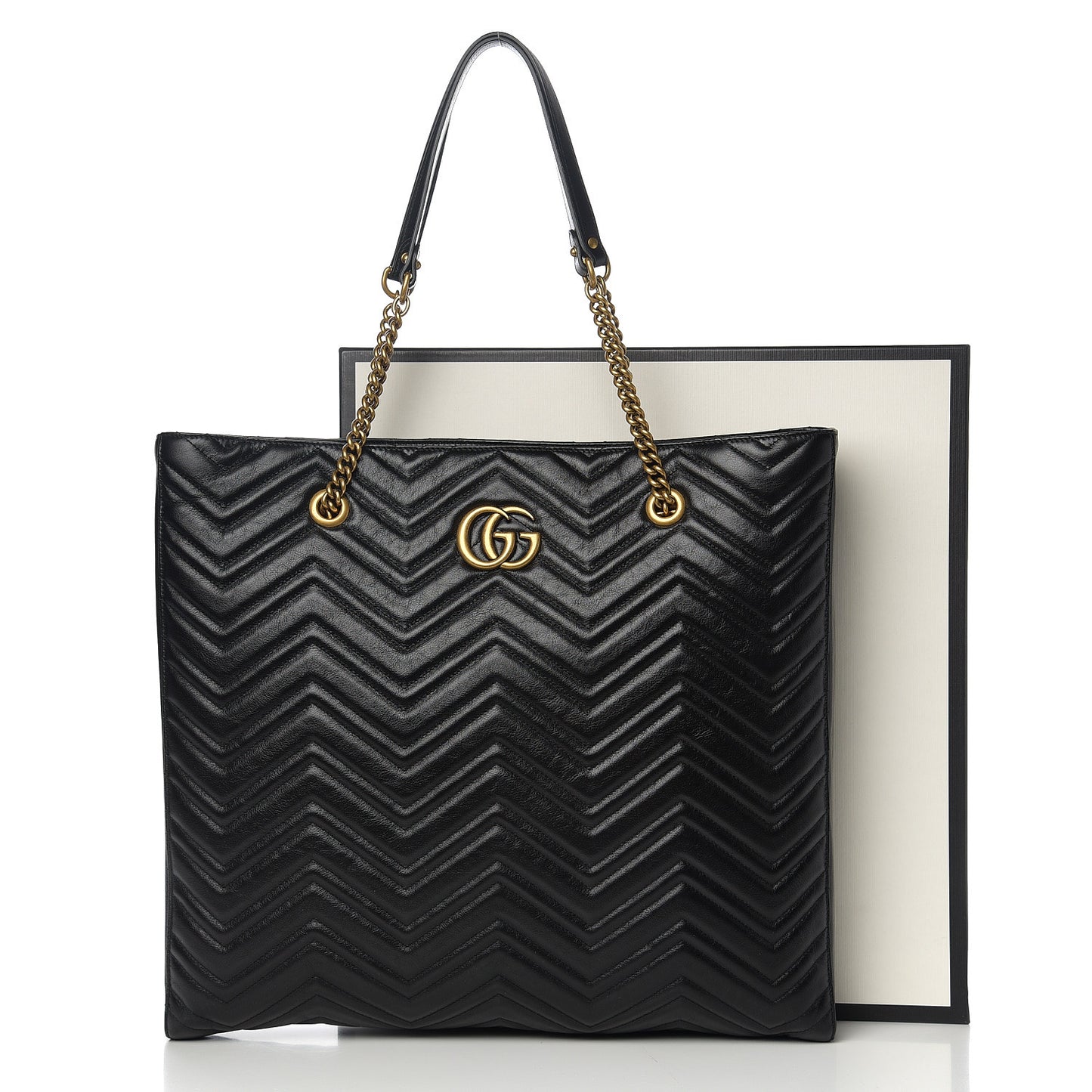 Azalea Calfskin Matelasse Large GG Marmont Slim Tote Black
