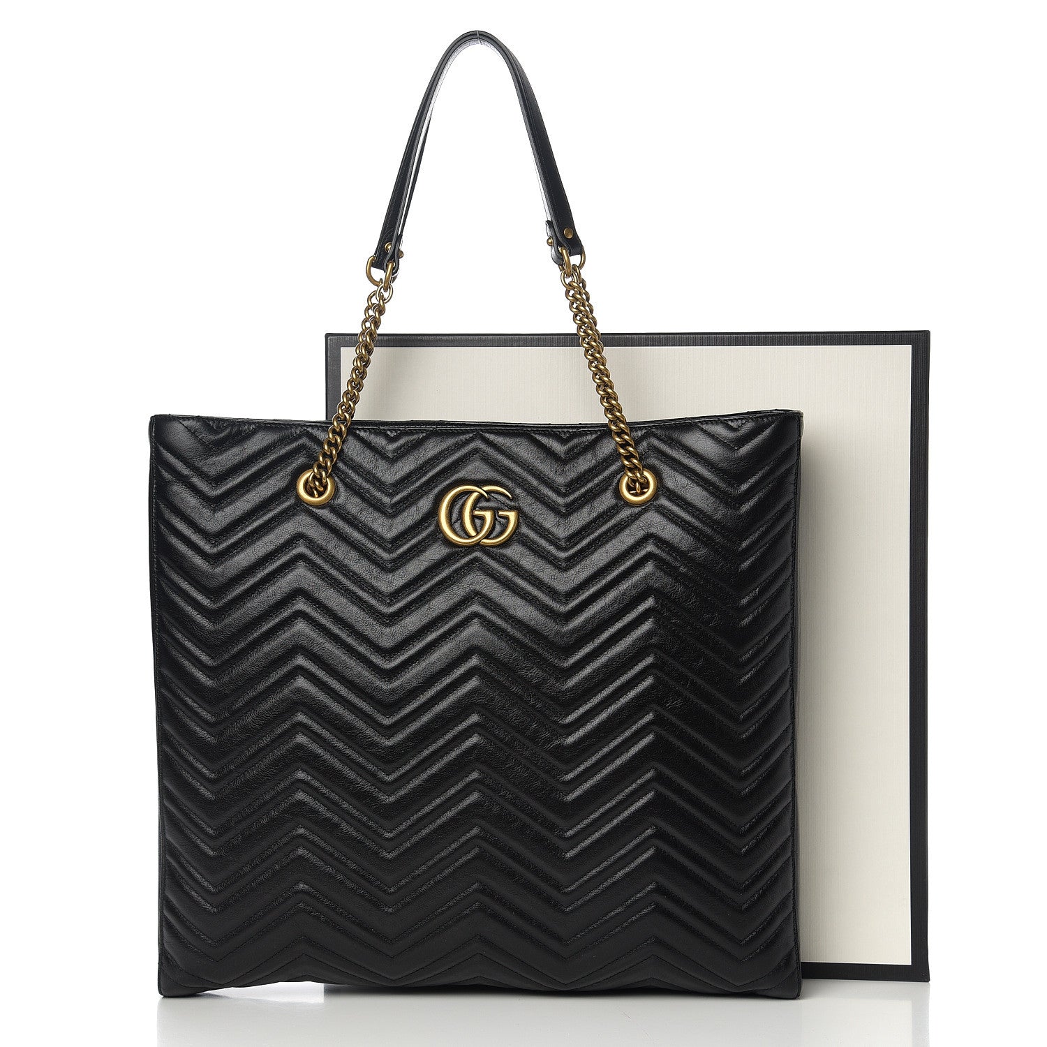 Gucci Azalea Calfskin Matelasse Large GG Marmont Slim Tote Black 10 of 10