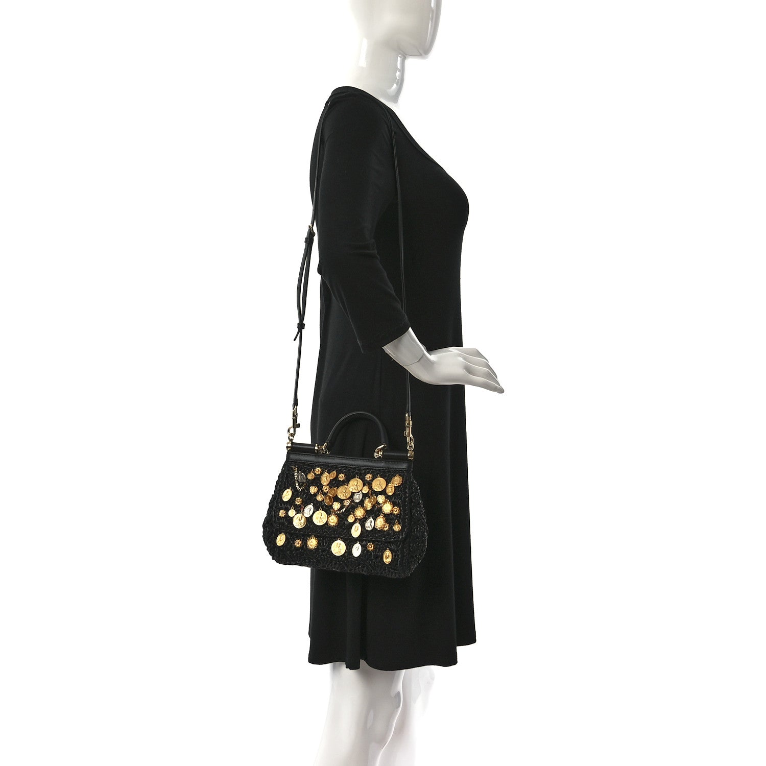 Dolce & Gabbana Raffia Crochet Coin Charm Medium Miss Sicily Satchel Black 2 of 8