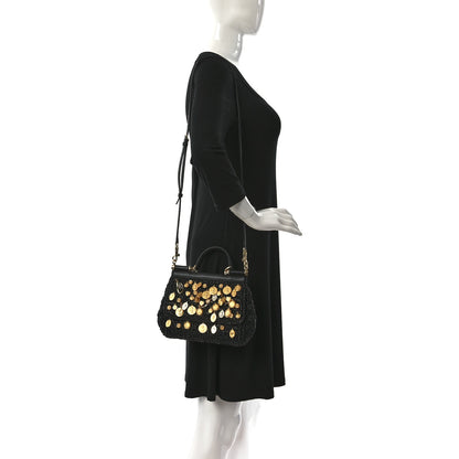 Dolce & Gabbana Raffia Crochet Coin Charm Medium Miss Sicily Satchel Black 2 of 8