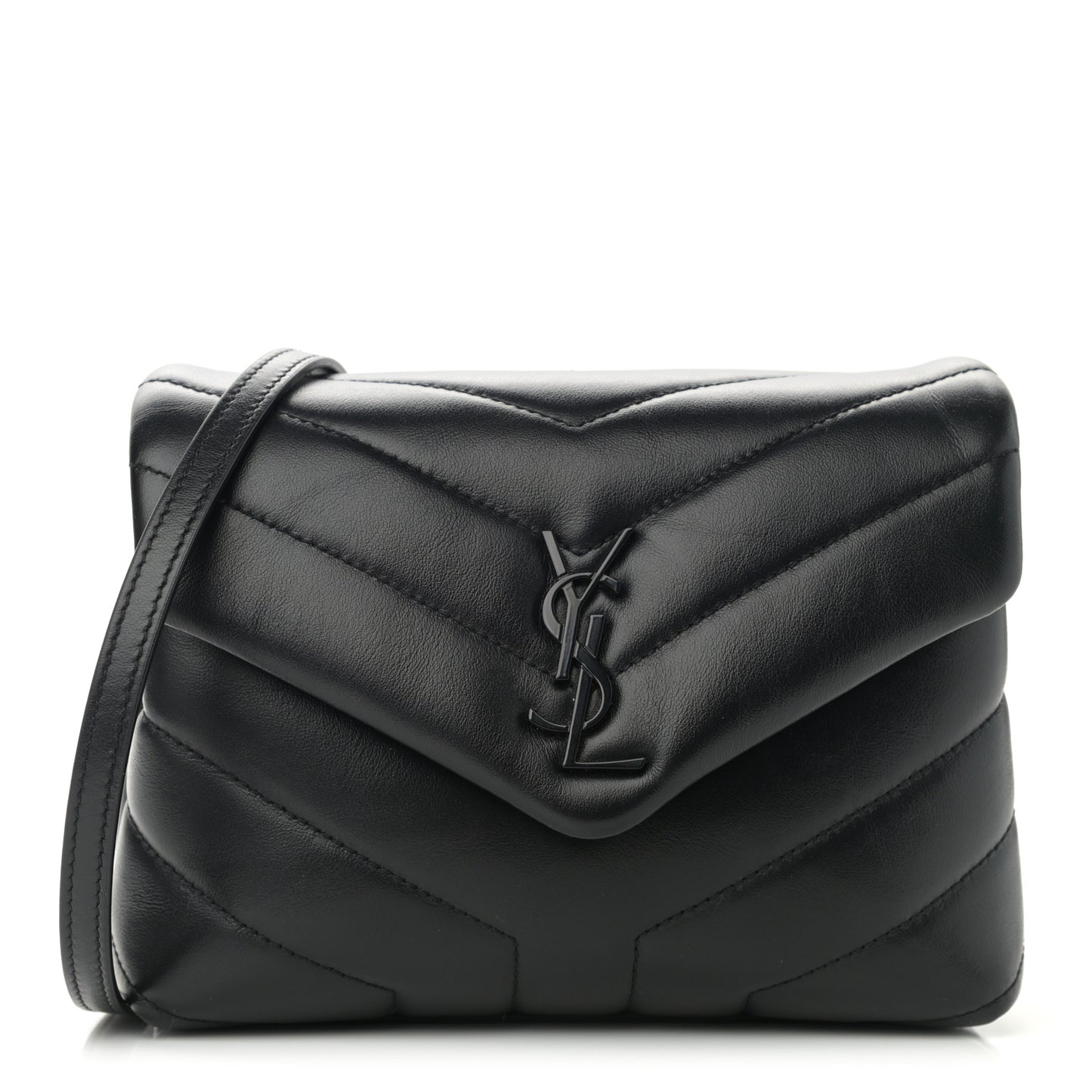 Calfskin Y Quilted Monogram Monochrome Toy Loulou Crossbody Bag Black