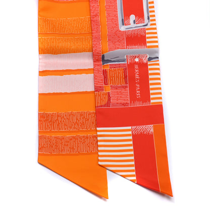Hermes Silk Mors A Jouets Chemise Slim Maxi Twilly Orange Gris White 2 of 4