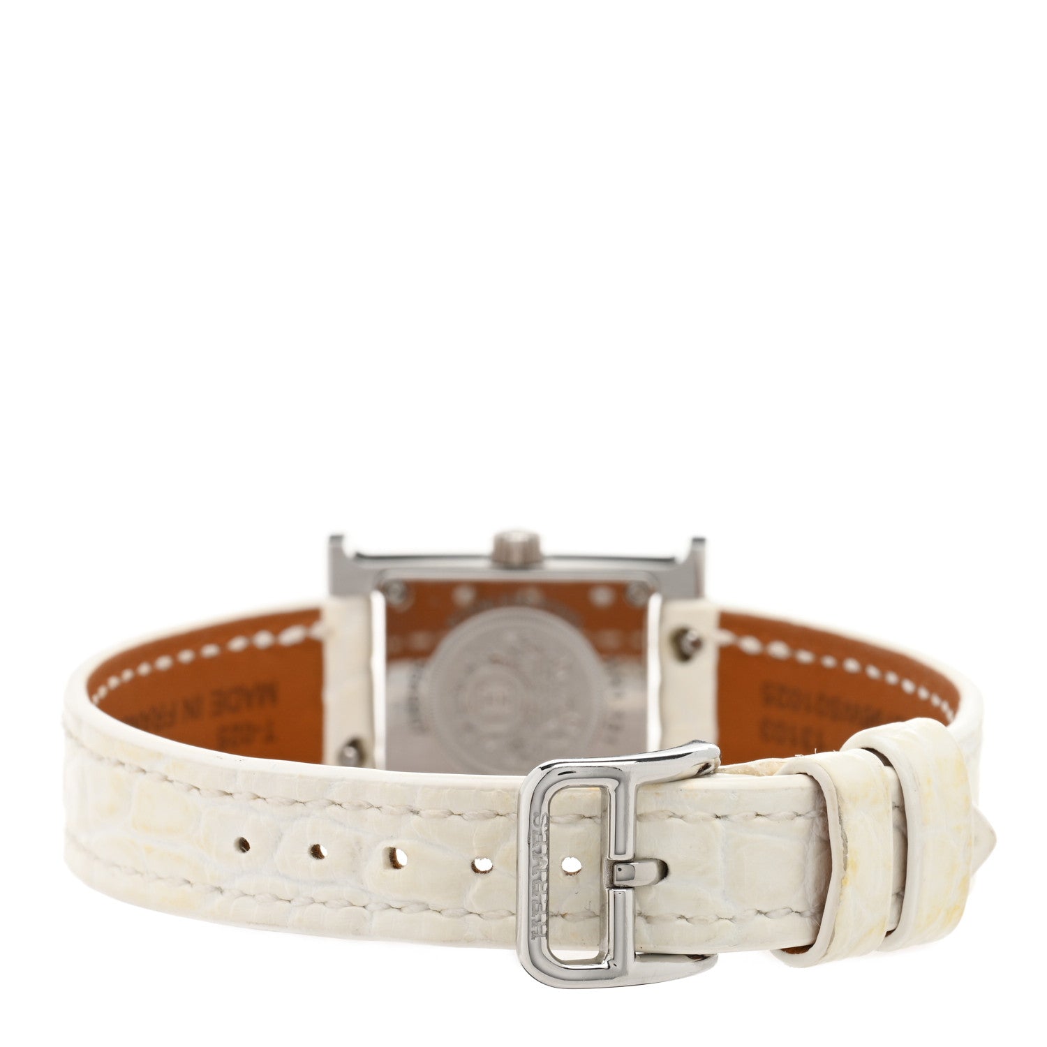 Hermes Stainless Steel Alligator Diamond Bezel Mother of Pearl 17.2mm Heure H Hour Quartz Watch Blanc 3 of 5
