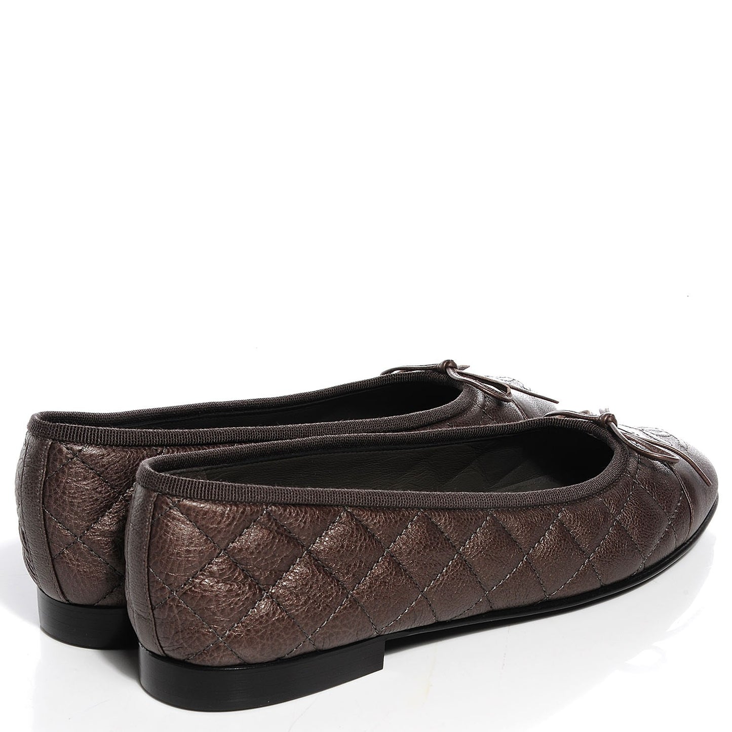 Metallic Calfskin Quilted Cap Toe Ballerina Flats 38.5 Argent