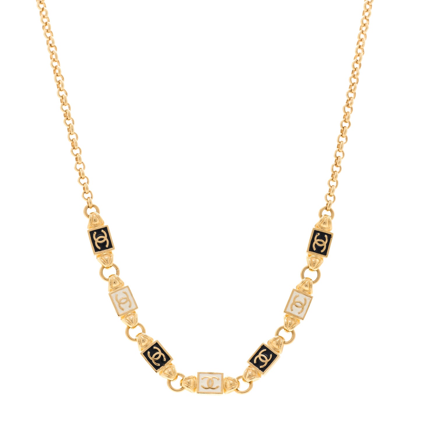 Metal Enamel CC Squares Choker Gold White Black