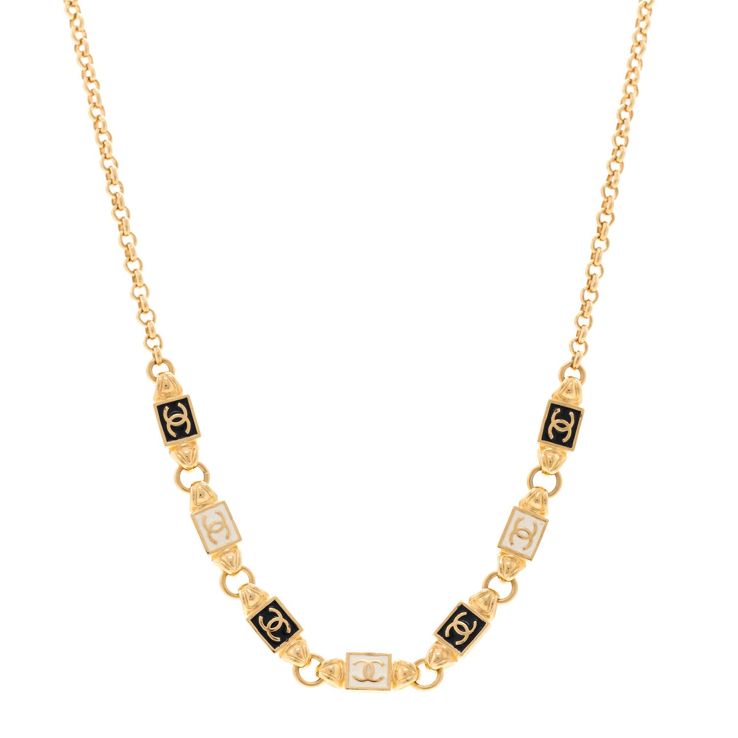 Chanel Metal Enamel CC Squares Choker Gold White Black 1 of 5