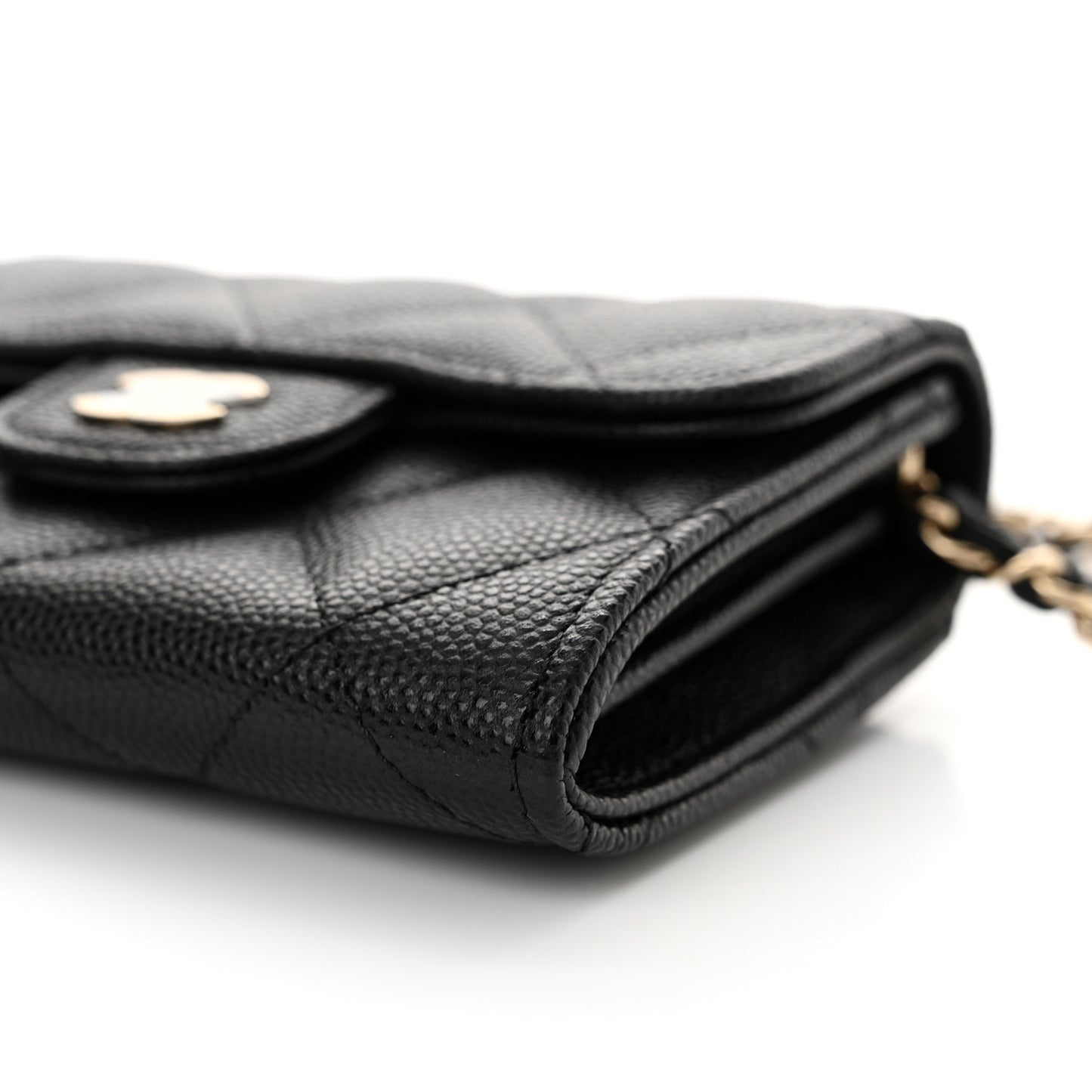 Caviar Quilted Flap Card Holder On Chain Black