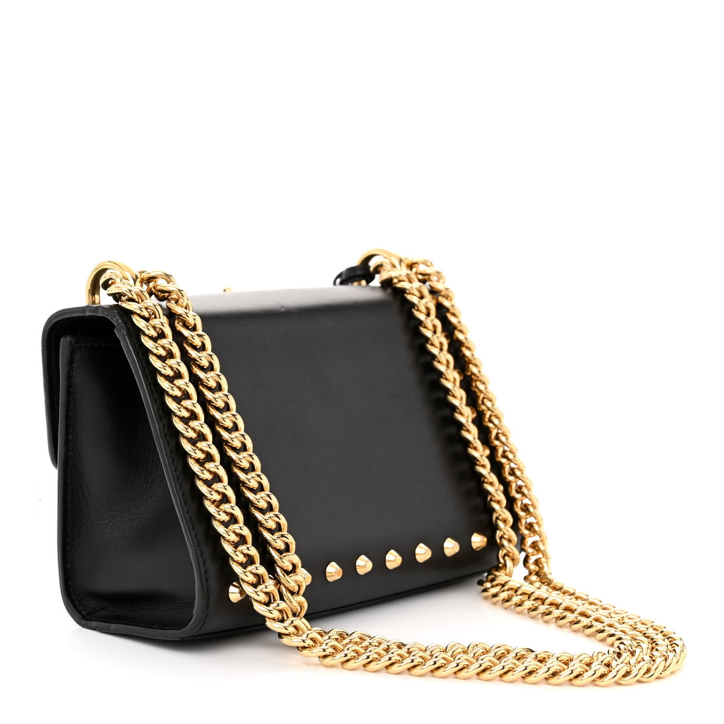 Calfskin Studded Small Padlock Shoulder Bag Black