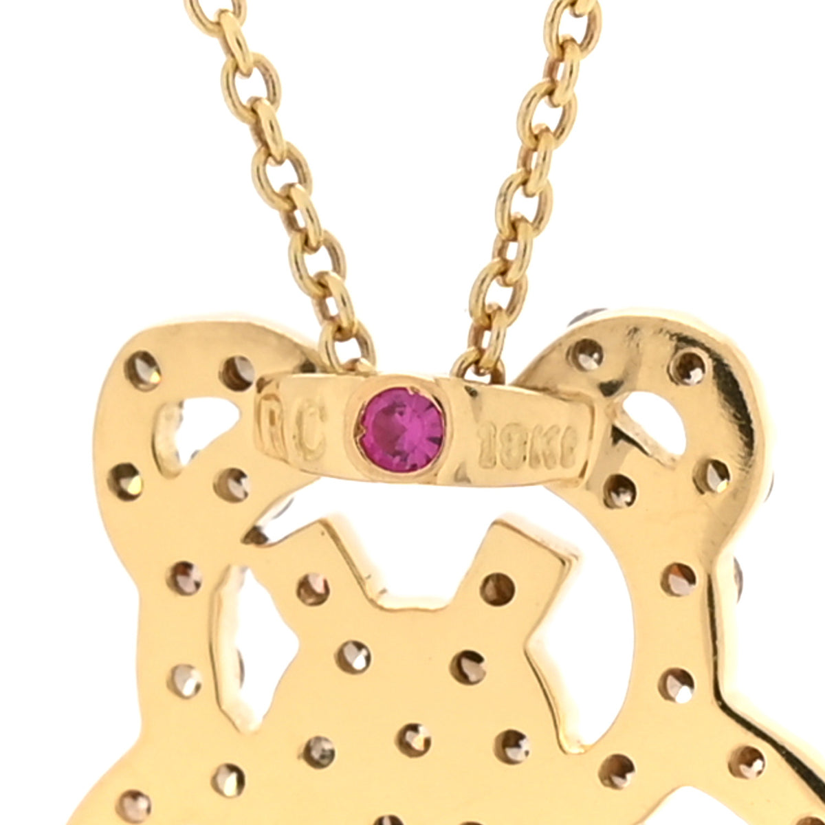 18K Yellow Gold Brown Diamond Teddy Bear Pendant Necklace