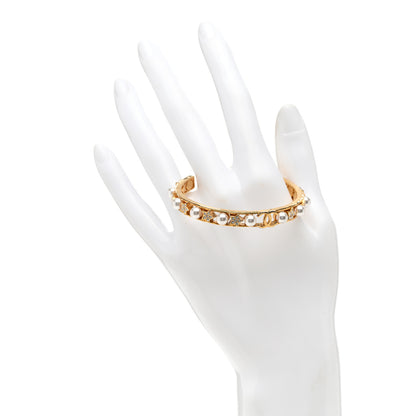 Chanel Pearl Crystal CC Star Cuff Bracelet S Gold 2 of 6