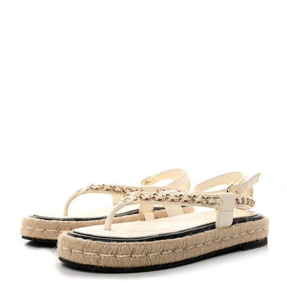 Chanel Lambskin Chain CC Thong Espadrille Sandals 36 White 3 of 8