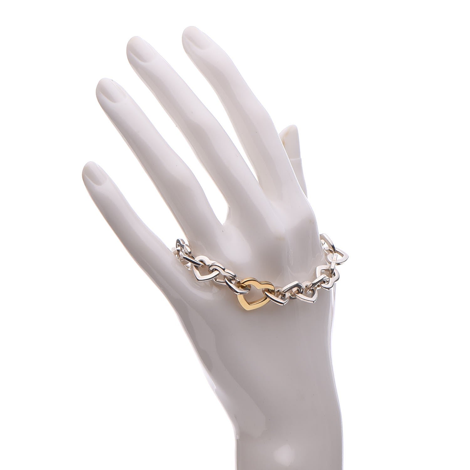 Tiffany Sterling Silver 18K Yellow Gold Heart Links Bracelet 2 of 5