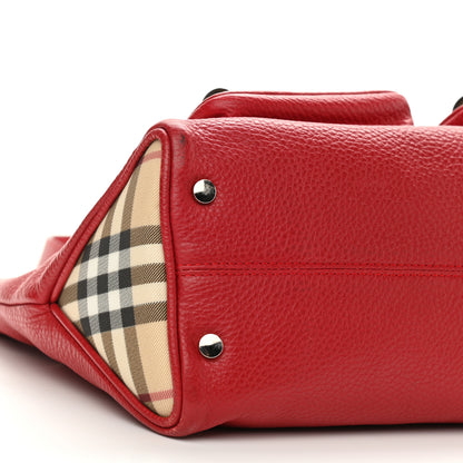 Burberry Grainy Calfskin House Check Horn Toggle Tote Red 10 of 13