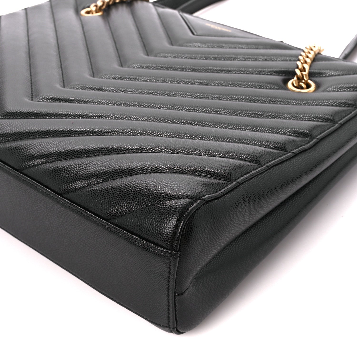 Saint Laurent Grain de Poudre Matelasse Chevron Medium Tribeca Shopping Bag Black 10 of 10