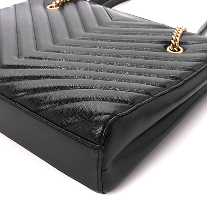 Saint Laurent Grain de Poudre Matelasse Chevron Medium Tribeca Shopping Bag Black 10 of 10