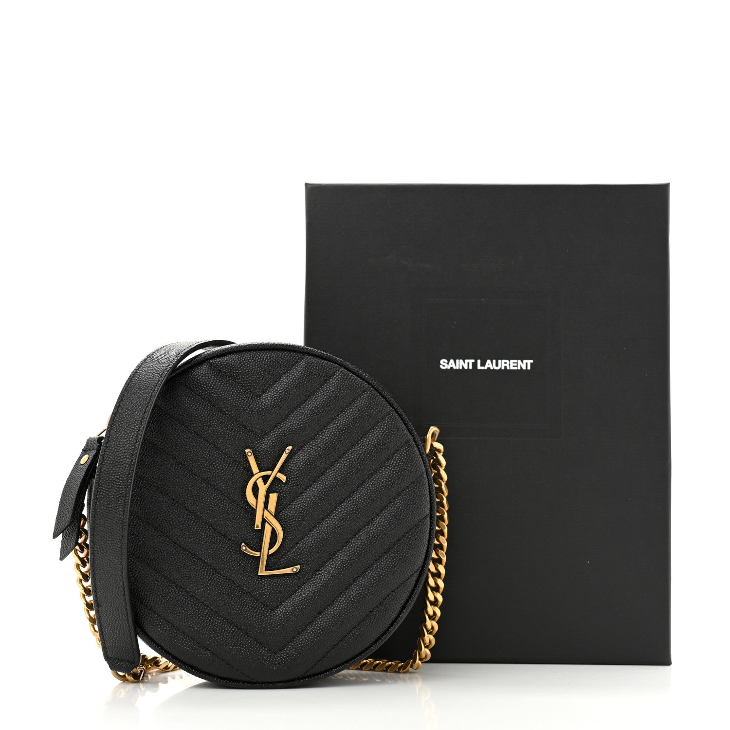 Saint Laurent Grain De Poudre Matelasse Chevron Quilted Round Vinyle Camera Bag Black 12 of 12
