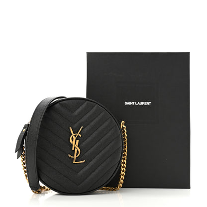 Saint Laurent Grain De Poudre Matelasse Chevron Quilted Round Vinyle Camera Bag Black 12 of 12