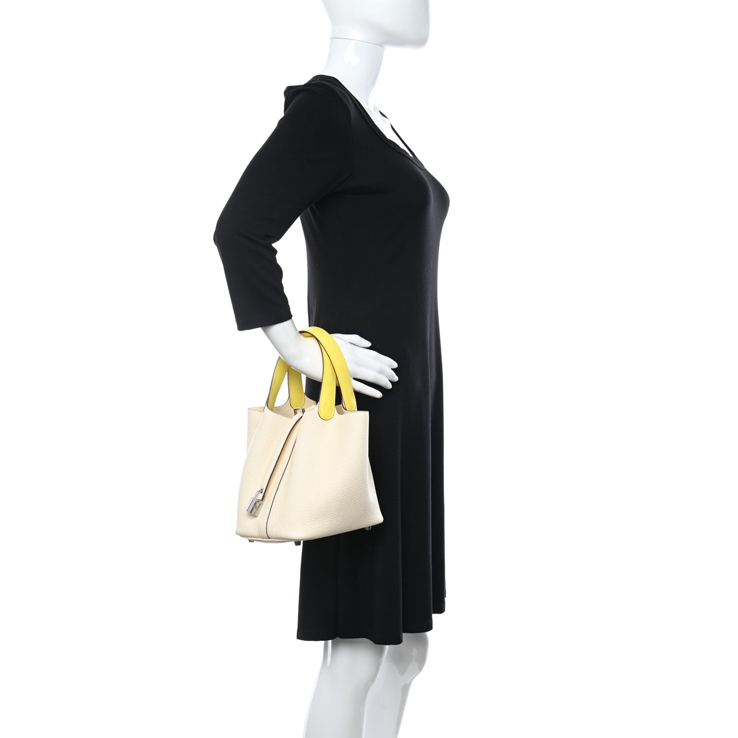 Taurillon Clemence Ostrich Touch Picotin Lock 18 PM Nata Jaune Citron