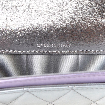 Chanel Gradient Metallic Calfskin Quilted Flap Card Holder Wallet Silver Blue Yellow Purple 7 of 10