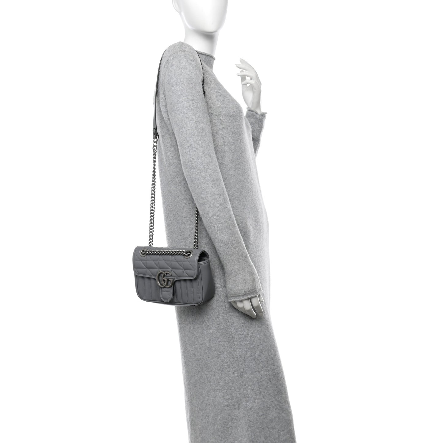 Calfskin Matelasse Aria Mini GG Marmont Shoulder Bag Deep Grey