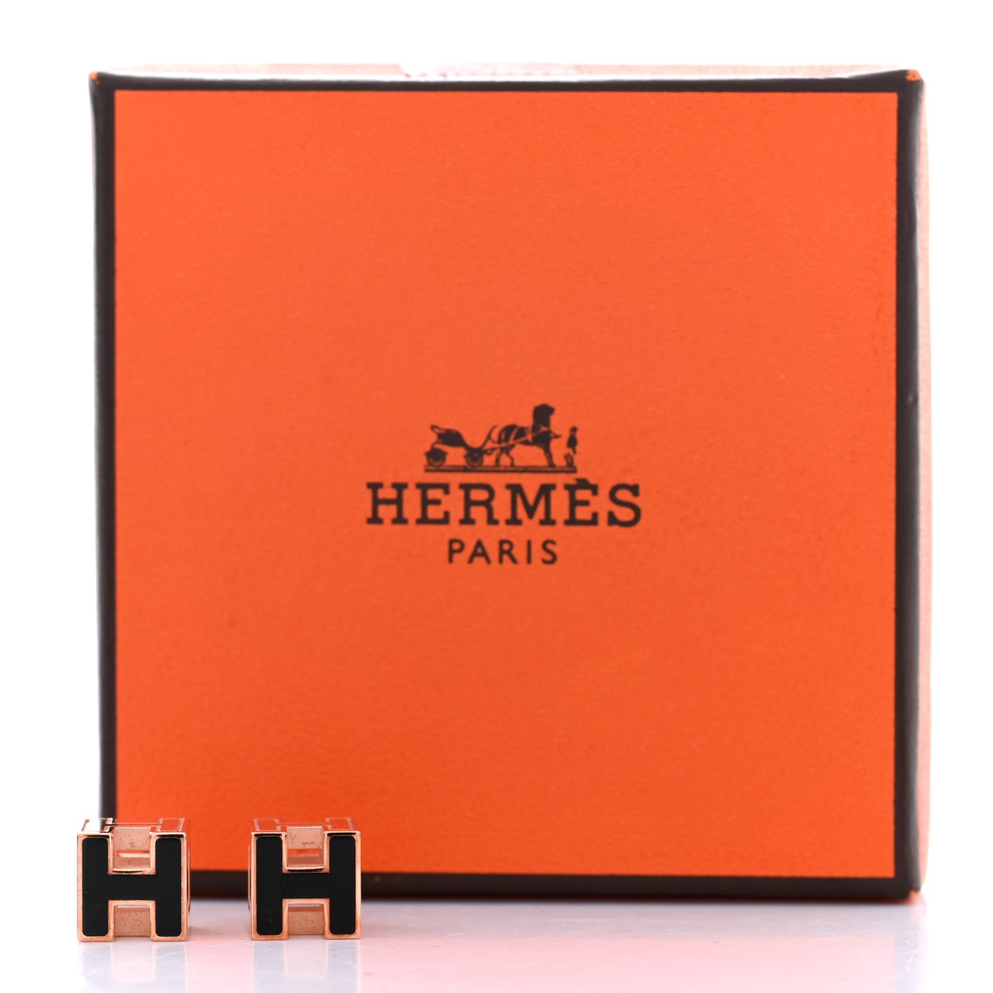 Rose Gold Lacquered Cage d'H Earrings Black