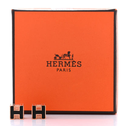 Hermes Rose Gold Lacquered Cage d'H Earrings Black 5 of 5
