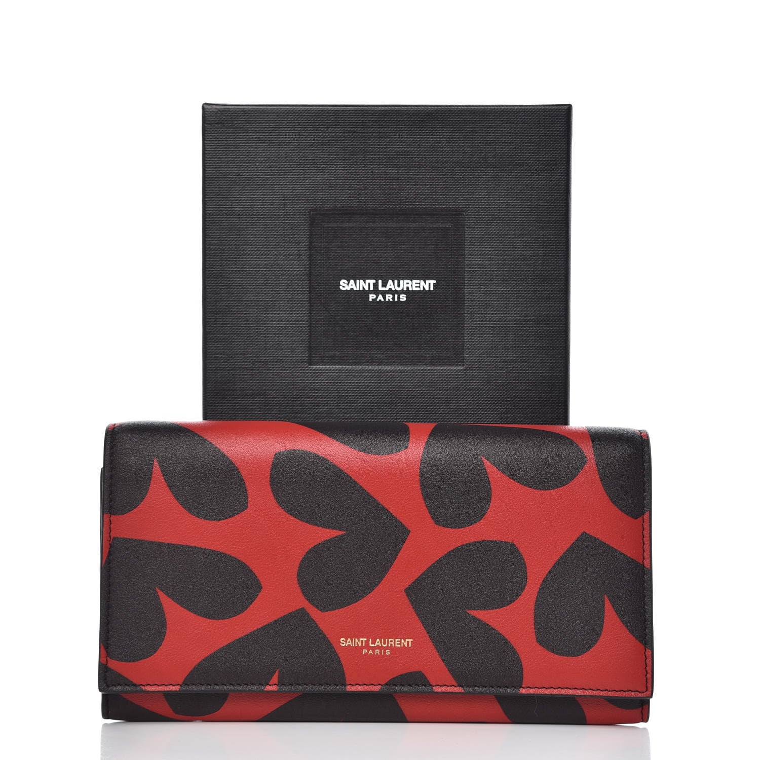 Saint Laurent Nappa Big Hearts Large Marquage Flap Wallet Black Red 8 of 8