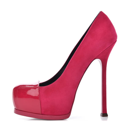Saint Laurent Suede Vitello Vernice Tribtoo 105 Platform Pumps 38 Fuchsia 1 of 14