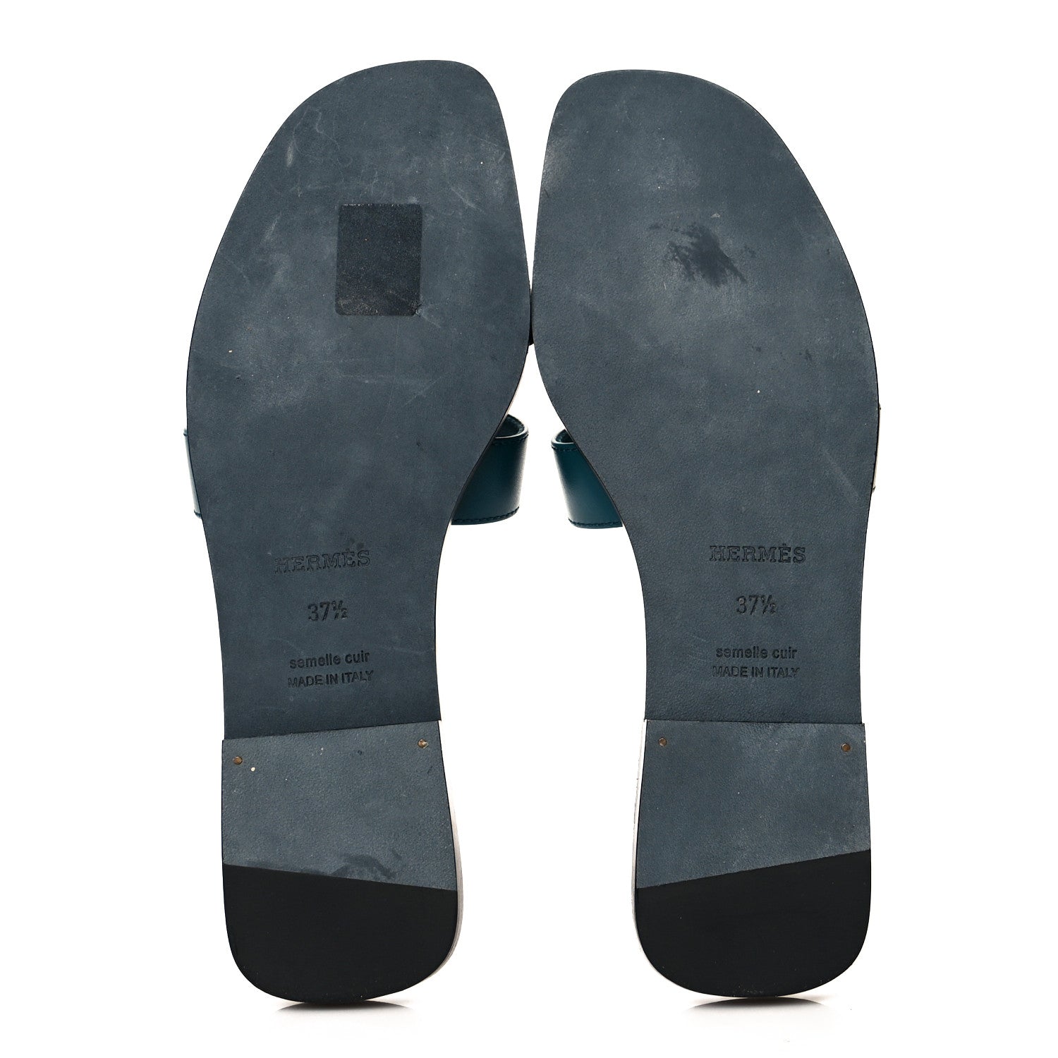 Hermes Calfskin Oran Sandals 37.5 Blue Velvet 5 of 8