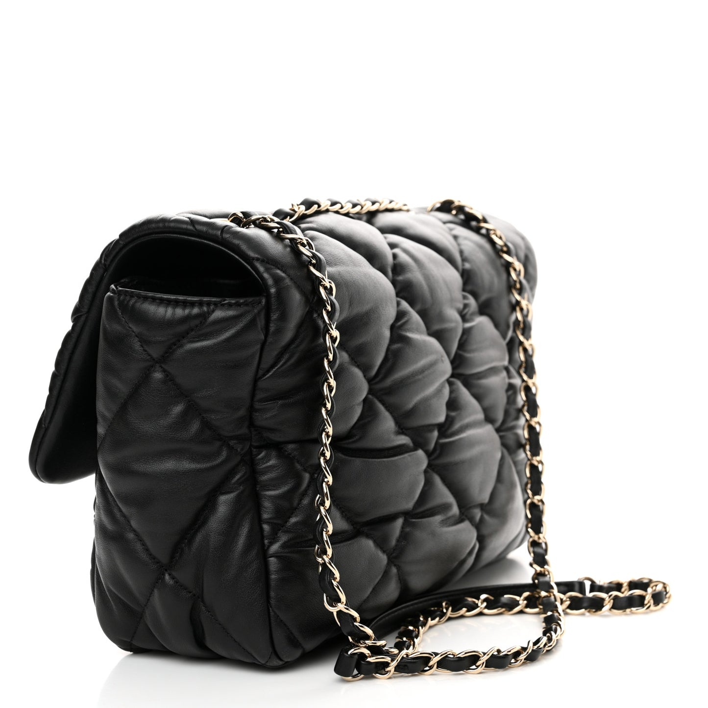 Calfskin Quilted Large Bubbly Flap Black