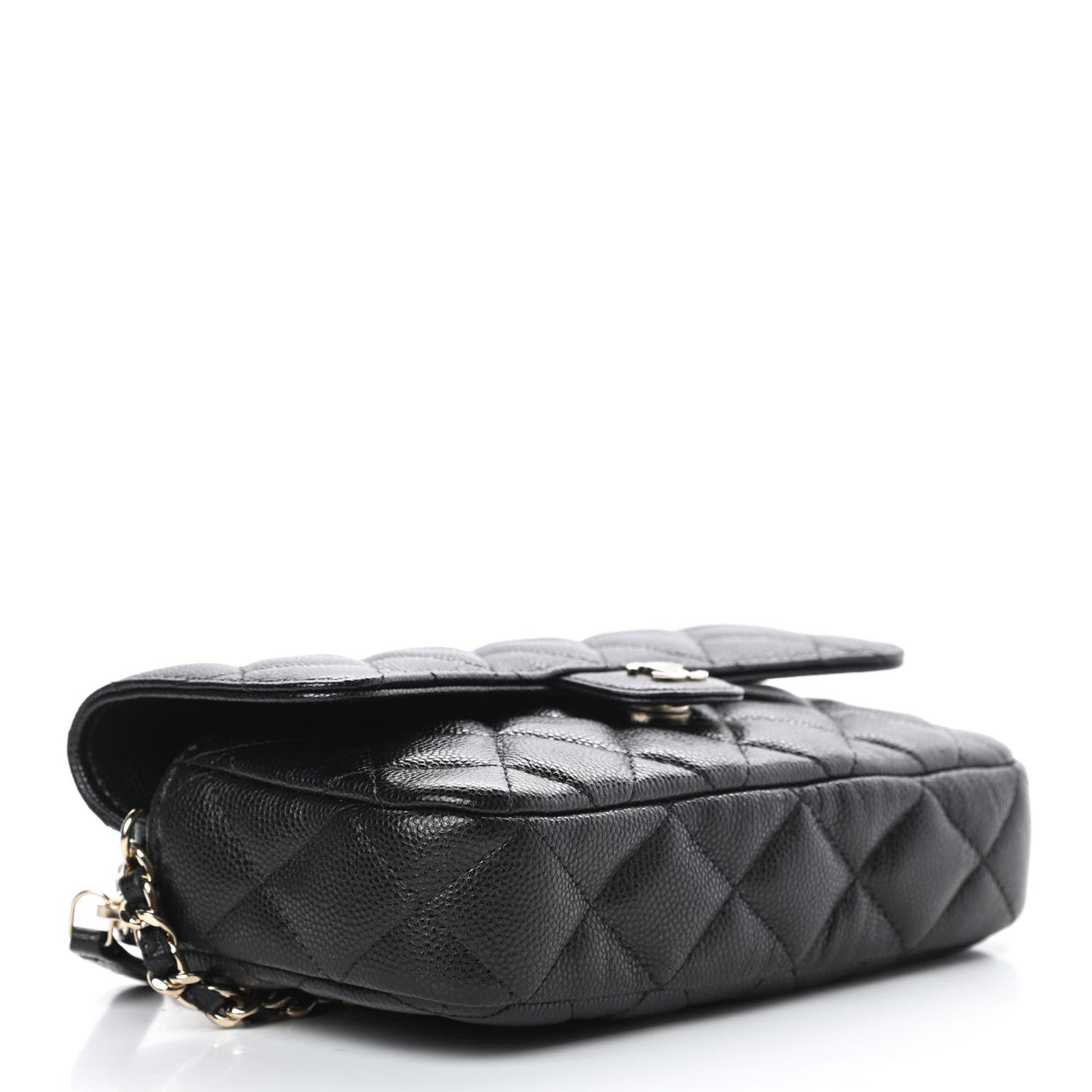 Caviar Quilted Flap Phone Holder With Chain Black