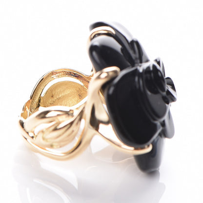 Chanel 18K Yellow Gold Ceramic Camellia Cachlonj Ring 6 Black 5 of 7