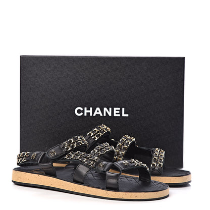 Chanel Calfskin Chain Flat Sandals 41 Black 8 of 8
