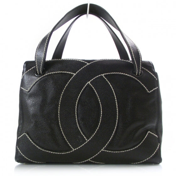 Caviar CC Stitched Small Tote Black
