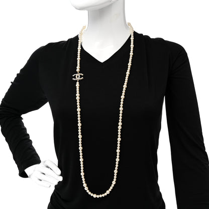 Chanel Pearl Baguette Crystal CC Long Necklace Gold 2 of 8