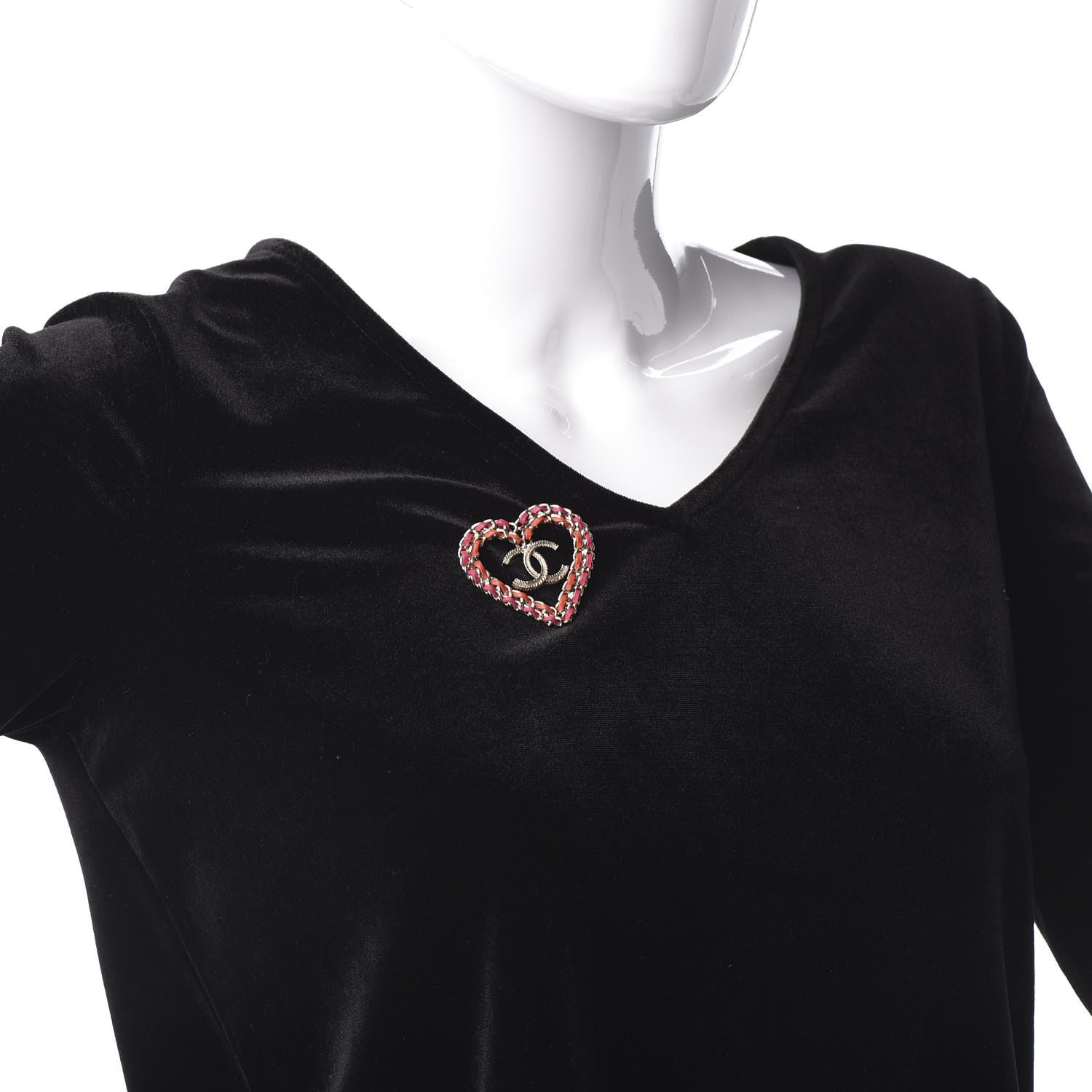 Chanel Metal Calfskin Braided Heart CC Brooch Pink Red Gold 2 of 5