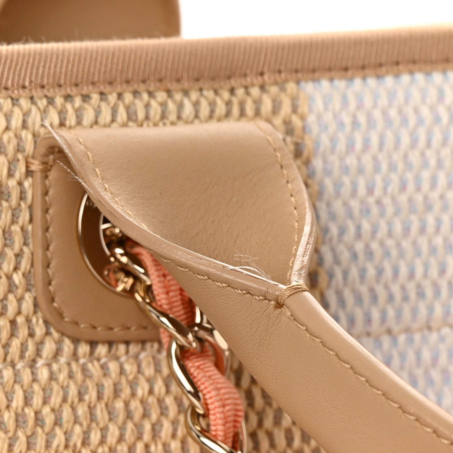 Straw Raffia Calfskin Striped Medium Deauville Tote Black Beige Ivory