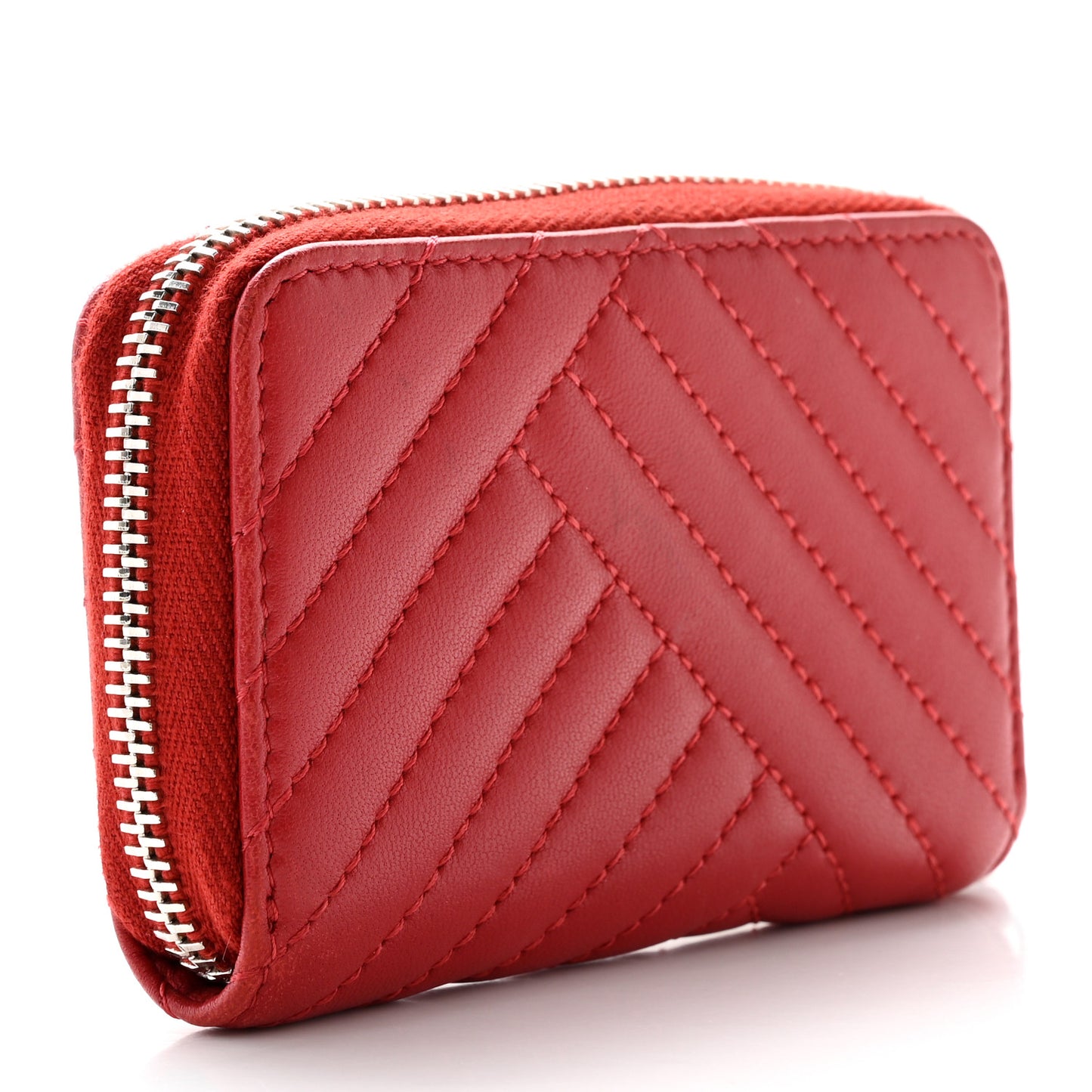 Lambskin Quilted Crossing Zip Around Coin Purse Red