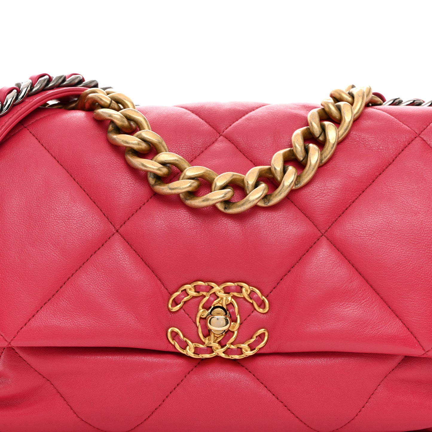 Goatskin Quilted Large Chanel 19 Flap Dark Pink