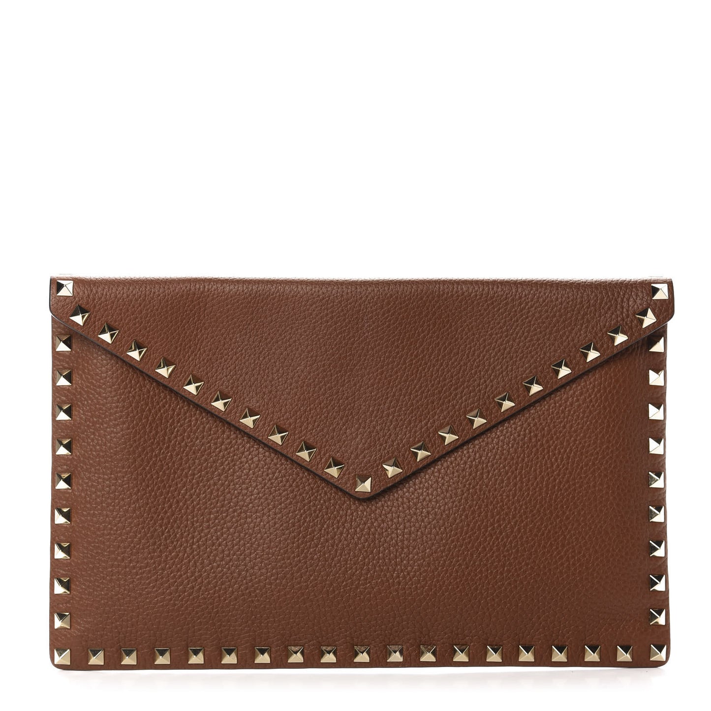 Pebbled Calfskin Large Rockstud Envelope Clutch Light Cuir